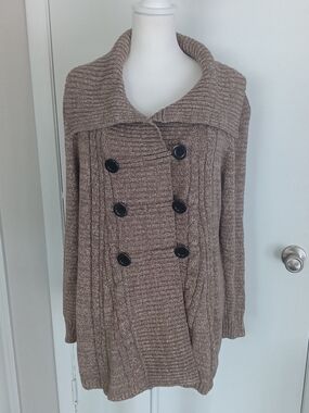 Relaxed Taupe Double-Breasted Shawl Collar Cardigan